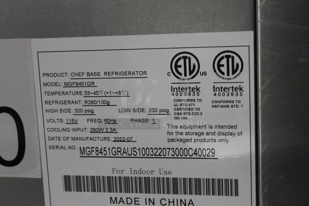 BRAND NEW! 2022 Atosa MGF8451GR Stainless Steel Commercial 2 Drawer Chef Base on Commercial Casters. 115 Volts, 1 Phase. Tested and Working! - Image 6 of 6