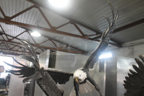 GLORIOUS Cast Bronze Statue of 2 Eagles Fighting Over a Fish. Listing Includes a Picture w/ a 5'8" Tall Human For Size Reference. - Image 2 of 7