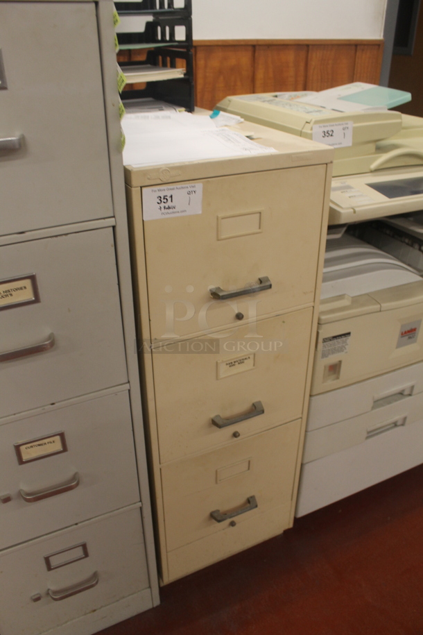 Tan Metal 3 Drawer Filing Cabinet w/ Contents. BUYER MUST REMOVE. - Image 2 of 4