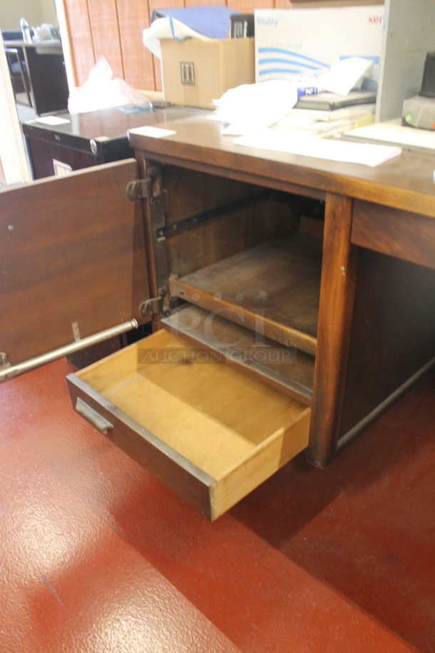 Wood Pattern Desk w/ Drawers and Contents. - Image 4 of 5