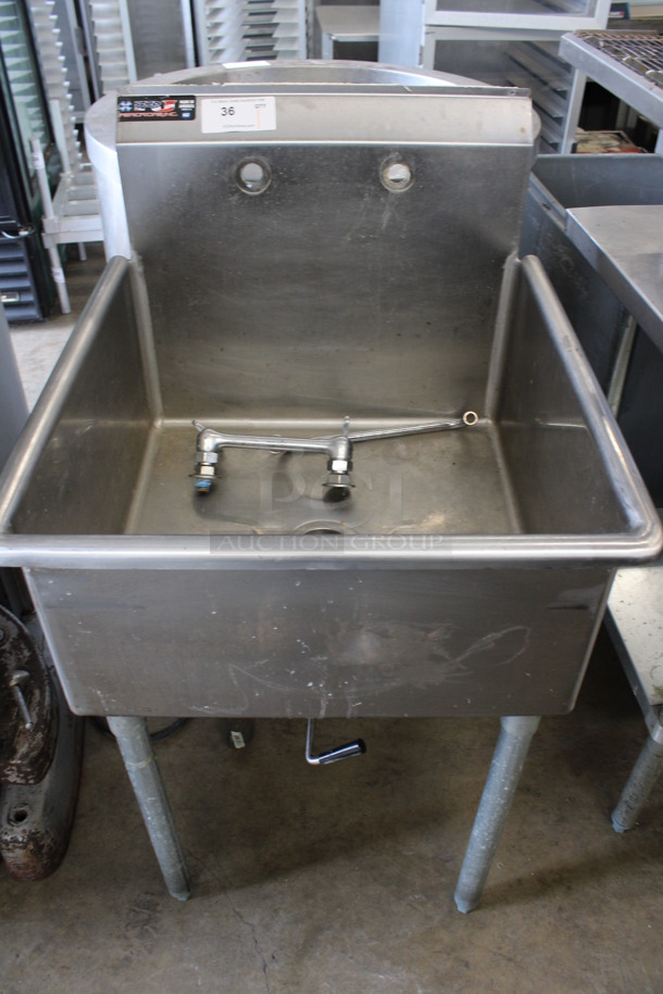 Stainless Steel Commercial Single Bay Sink w/ Faucet and Handles. 26x28x44