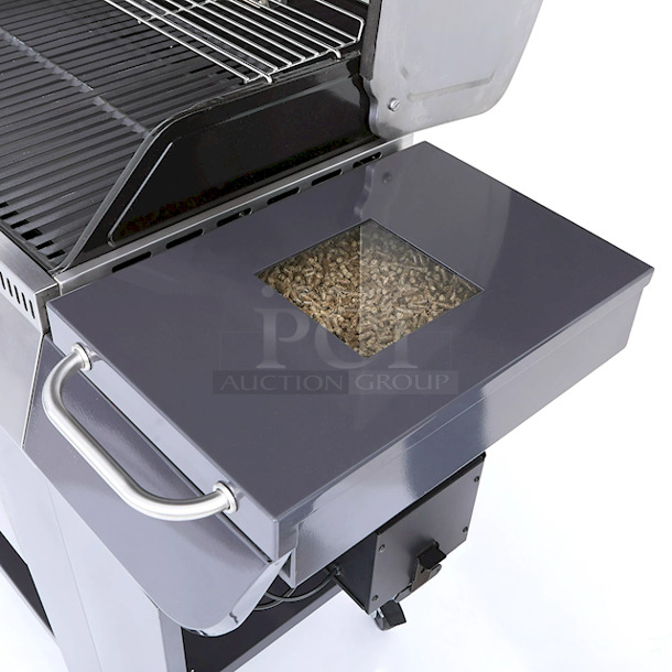 Cuisinart Woodcreek 4 -in -1 Pellet Grill, Smoke, Sear, Griddle, Grill Bluetooth Ready. 30-pound pellet hopper SEAR at high temperatures with the ceramic briquette insert. GRIDDLE with the ready to use cast iron griddle for cooking versatility. CHARCOAL perfect the flavor with the charcoal insert that lights with the turn of a knob. WIDTH: 63.15 DEPTH: 22.52 HEIGHT: 48.74 - Image 7 of 11