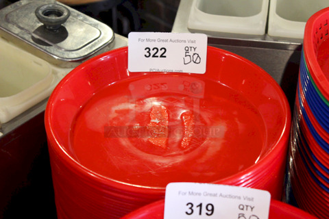 HUGE STACK! 11" Red Round Plastic Serving Platters. Some plates may have normal ware. 
11x1-1/2
50x Your Bid