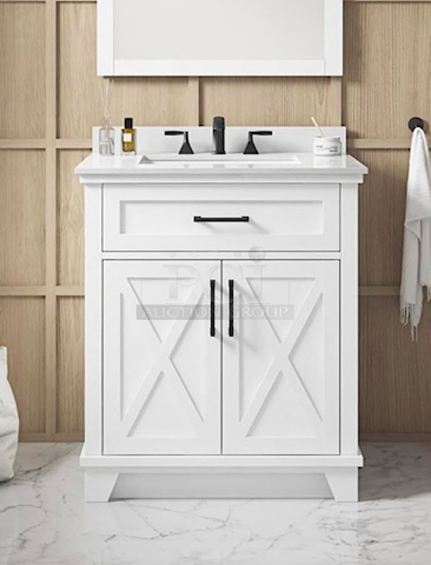 BEAUTIFUL! Allen + Roth "Oliver" 30-in White Undermount Single Sink Bathroom Vanity with White Engineered Stone Top.  - Image 1 of 3