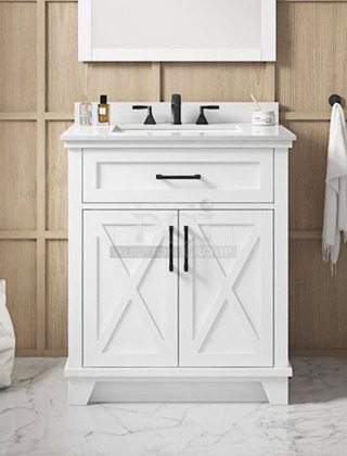 BEAUTIFUL! Allen + Roth "Oliver" 30-in White Undermount Single Sink Bathroom Vanity with White Engineered Stone Top. 