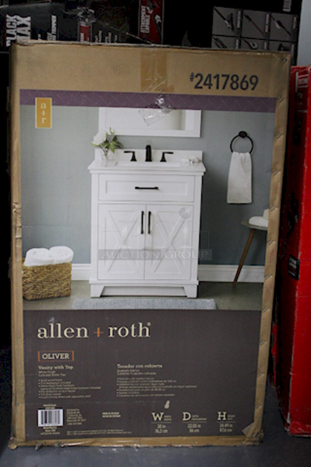 BEAUTIFUL! Allen + Roth "Oliver" 30-in White Undermount Single Sink Bathroom Vanity with White Engineered Stone Top.  - Image 2 of 3