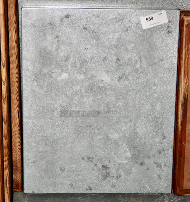 INDSUSTRIAL! Metal Sheathed Square Wood Tabletop, Perfect Outdoor Seating.  
24x30
 - Image 1 of 2