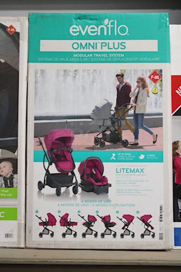 SWEET! Evenflo Omni Plus Modular Travel System with LiteMax Sport Rear-Facing Infant Car Seat. - Image 1 of 2