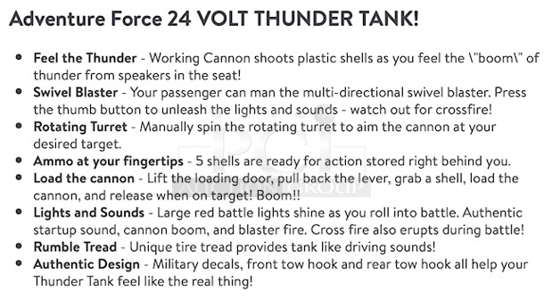 AWESOME!! Adventure Force 24 Volt Thunder Tank ARMY GREEN Ride-On With Working Cannon and Rotating Turret! - Image 4 of 4