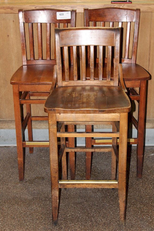 BEAUTIFUL! Legend Seating Company Solid Wood Bar Height Chairs, With Foot Rest, Minor Wear on Some.  
17x18x44-1/2
3x Your Bid
 - Image 6 of 6