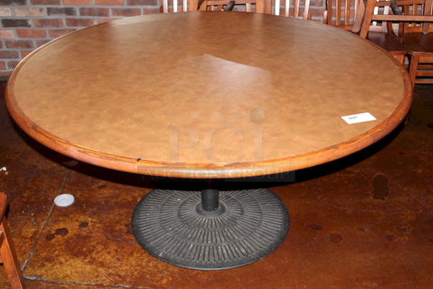 FAMILY SIZE! Large Round Wood Table Top With Heavy Duty Weighted Round Table Base. 
60x30 - Image 1 of 2