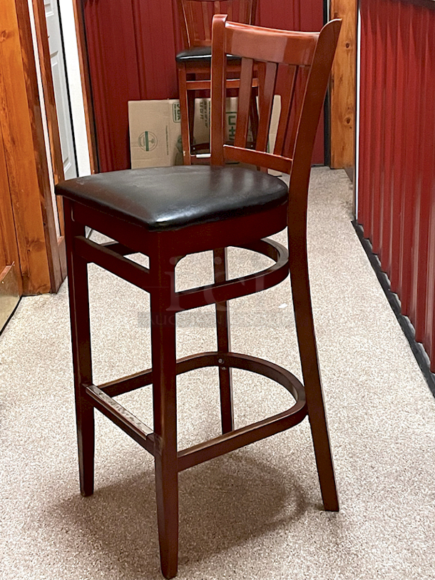 BEAUTIFUL! Solid Wood Bar Height Chairs With Padded Seat & Foot Rest. 3x Your Bid - Image 2 of 7