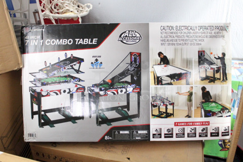MD Sports 48 inch 7 In 1 Combo Game Table: Air Hockey, Basketball, Bag Toss, Darts, Pinball Soccer, Target Shooting, Mini Golf