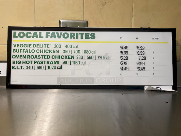 NICE! Magnetic Menu Board. Easily Attach This Board to Any Magnietic Surface Using Magnets On Top off The Menu Board. Easily Change Out Menus By Removing The Magnetic Outside Boarder. 

24-3/4x9 - Image 3 of 5