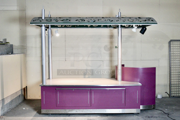 AWESOME!! Kiosk With Point of Sales Station, Locking Drawers, Track Lighting. On Commercial Casters. 115x60x105. 115v - Image 1 of 10