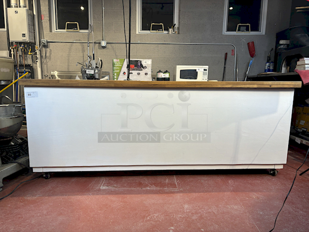 HEAVY DUTY! Rolling Counter With Sturdy Wood Top And Ample Storage Space. On Commercial Casters. 98x25-1/2x37 - Image 3 of 6