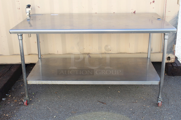 Stainless Steel Table With Undershelf and Can Opener (Welds On Undershelf Are Damaged) 72x39x39