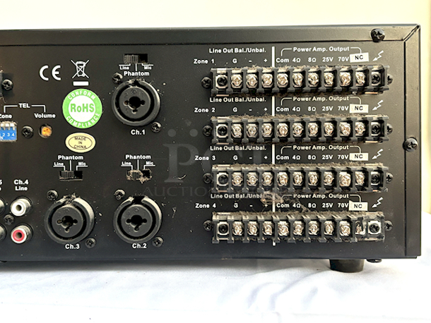 OUTSTANDING! Speco Technologies PL200M Commercial Amplifier (160W) In Perfect Working Order!! KEY FEATURES: Playback 5 Sources to 4 Zones; Each Channel Offers Volume & Mute; Speaker Output: 40W RMS per Zone; Telephone Paging & Monitor Output; 19" Rackmount Design: 3 RU; Each Channel Offers Gain, Treble & Bass; Compatible with 4-/8-Ohm Speakers; Microphone 1 Priority with VOX Mute - Image 7 of 7