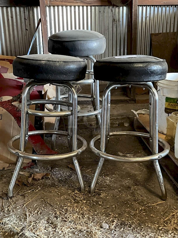 Metal Frame Barstools With Padded Seat and Foot Rests. 3x Your bid - Image 2 of 2