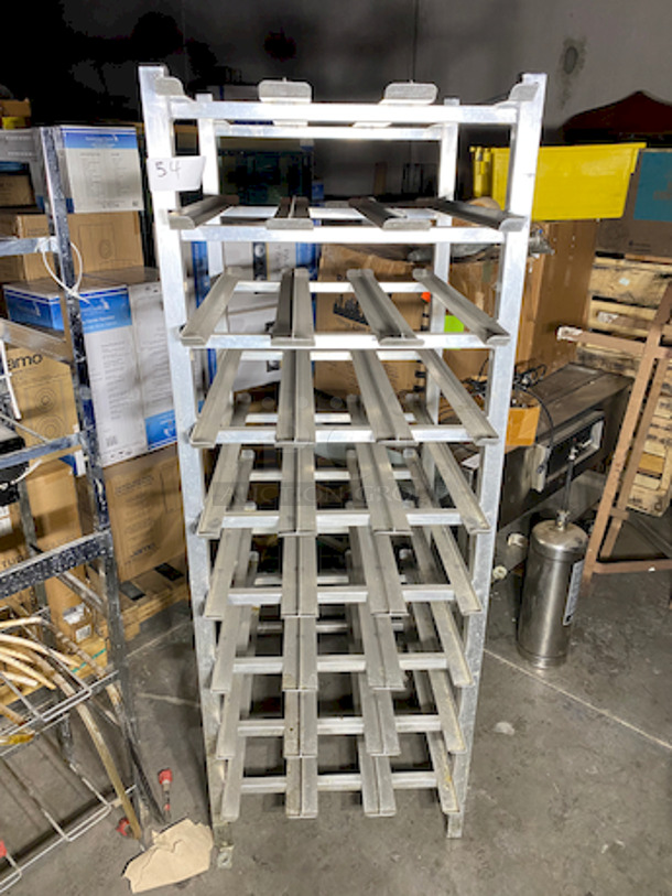 BEAUTIFUL! Full Size Stationary Aluminum Can Rack for #10 and #5 Cans

Length:	35 Inches
Width:	25 Inches
Height:	70 Inches
Capacity:	162 - 216 Cans Cans