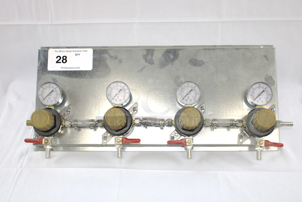 NEW/NEVER USED Steel Plate With (4) TAPRITE Series 1660SN Compressed Gas Carbon Dioxide Regulators 366M 500PSI Pressure Rating - Image 1 of 3