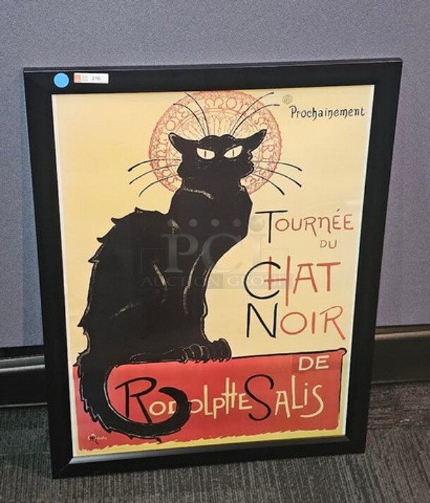 Art lot of 3 different pieces. 

1970 Mini Mark III print in white plastic frame with plexi-glass. 25.5” H x 19.5” W.  

Tournee Du Chat Noir by Theophile Steinlen in a black plastic frame with plexi-glass. 26” W x 27” H. 

Views of San Francisco print by Cavallini & Co in red plastic frame with plexi-glass frame. 29” H x 21” W BIDX3 - Image 2 of 3