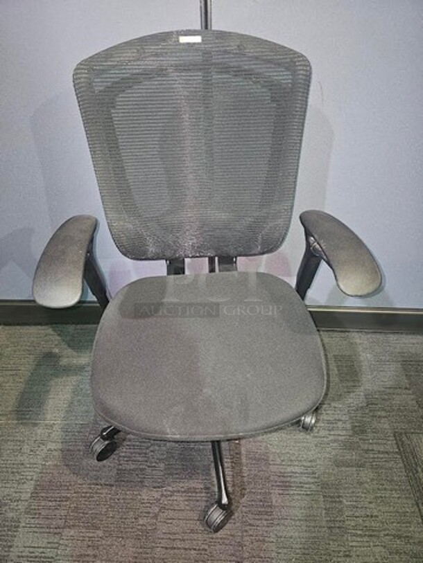 Black Contessa brand Teknion task chair in great condition! Signs of use, but only minor. 43” H x 26” W - Image 1 of 2