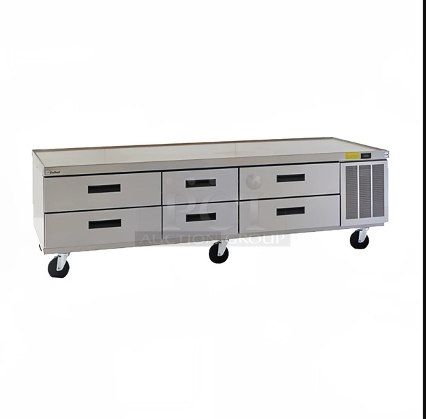 Late Model Used Delfield F2987CP 87" Six Drawer Refrigerated Chef Base 115 Volt Working - Image 1 of 6