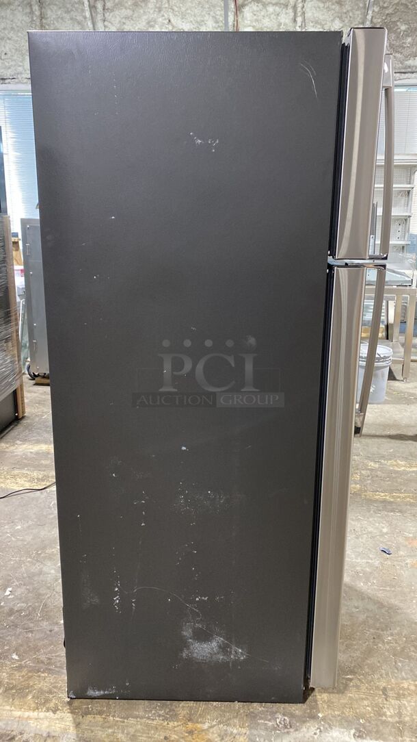 Brand New scratch & Dent 28 Inch Top Freezer Refrigerator with 17.5 Cu. Ft. Capacity, Edge-To-Edge Glass Shelves, Sliding Deli Drawer, Gallon Door Bin, Dairy Compartment, LED Lighting, Upfront Temperature Controls, Sabbath Mode, Frost Free, and Icemaker-Ready
 - Image 3 of 5
