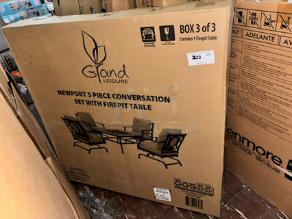 Grand Leisure NEWPORT 5 Piece Conversation Set With Firepit Table - FIREPIT TABLE ONLY