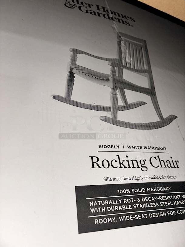 IN THE FACTORY SEALED BOX! Better Homes & Gardens RIDGELY | White Mahogany Rocking Chair - 100% SOLID MAHOGANY - Image 1 of 2