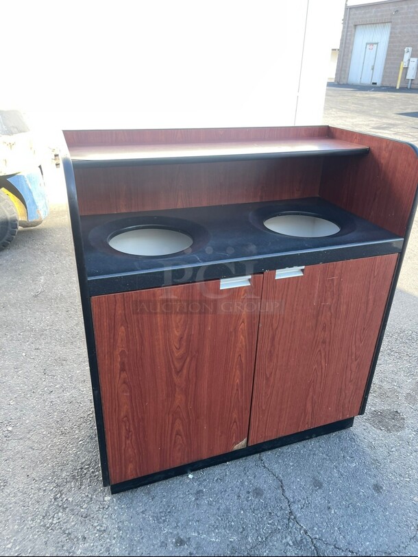 Lancaster Table & Seating Waste 35 Gallon Walnut Receptacle Enclosure with Two Swing Door - Image 5 of 9