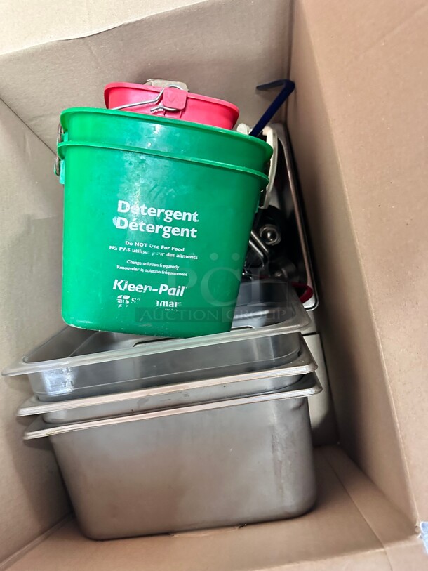 One Lot A Box Of Kitchen Spoons and Plastic Containers  - Image 1 of 3