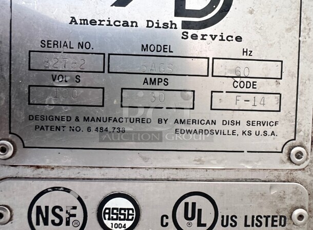 Nice! Used American Dish Service 5AG-S 74 Rack/Hr Double Rack Door Type Low Temp Dishwasher - 115V Tested and Working - Image 6 of 11