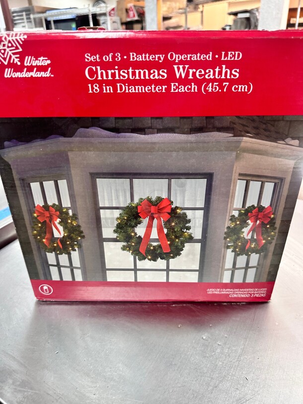 WINTER WONDERLAND Set of 3 Pre-Lite Battery-Operated Wreaths 18" in Diameter  - Image 1 of 7