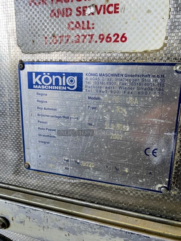 SWEET! KONIG Maschinen/RHEON Commercial Floor Style Stress Free Mass Production BUN ROLL LINE! Up To 4000 PCS Per Hour/Rounded, Stamped, Oval or Folded and Long-Rolled! Model Brotchenanlage/Roll Plant GS USA K2 Serial 3160052! With Rheon Full Line Dough Sheeter WIth Hopper! On Commercial Casters! - Image 10 of 12