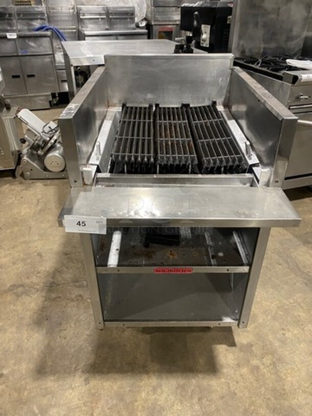 MagiKitch'n Commercial Natural Gas Powered Char Grill! With Back And Side Splashes! With Shelf Storage Space Underneath! All Stainless Steel! Model: FMRMB24 SN: 99119445 - Image 1 of 10