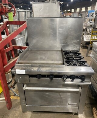 Therma Tek Natural Gas Powered 2 Burner Range With Flat Grill Combo! With Full Size Oven Underneath! Model TMDS36-24G-2-1N Serial 11K02659C! On Legs!