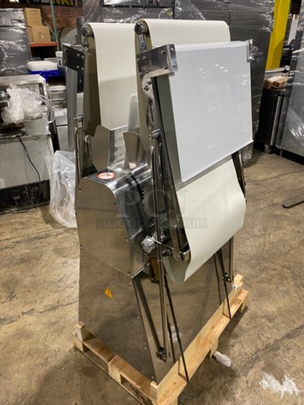 WOW! BRAND NEW! IN THE CRATE! Prepline Commercial Floor Style Reversible Dough Sheeter! Stainless Steel Body! Model: FSS120 SN: E21520179 120V 60HZ 1 Phase - Image 2 of 10