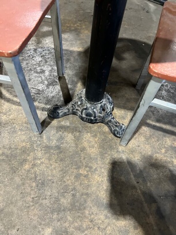 NICE! ALL ONE MONEY! Dining Set! Solid Wood 24" Round Dining Table! With Black Pedestal Base! With 2 Platinum Finish Metal Chairs! - Image 4 of 4