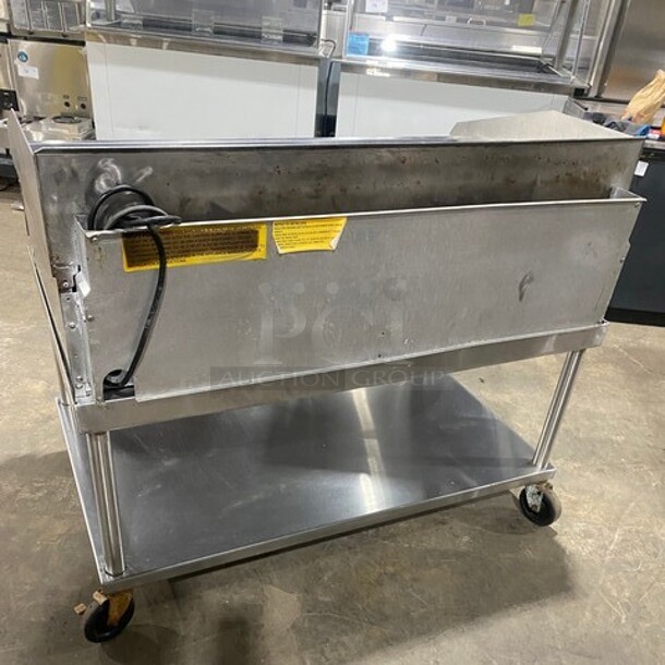 NICE! Lang Commercial Countertop Natural Gas Powered Flat Top Griddle! With Back And Side Splashes! On Equipment Stand! With Storage Space Underneath! All Stainless Steel! On Casters! Working When Removed! - Image 4 of 9
