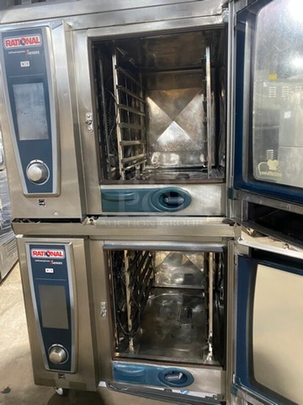 SWEET! LATE MODEL! 2016! Rational Electric Powered White Efficiency Self Cooking Center Double Deck Combi Convection Oven! With Rational Ventless Exhaust System! With View Through Doors! All Stainless Steel! 2x Your Bid Makes One Unit! Model: SCCWE61 SN: E61SH16052516723, SN: E61SH16032505346 208V 60HZ 3 Phase! Working When Removed!  - Image 5 of 11