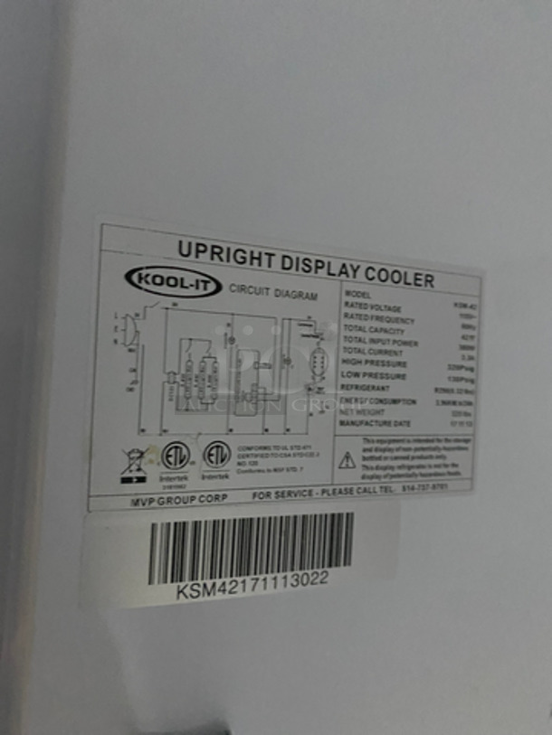NICE! KOOL-IT 2 Door Refrigerated Display Cooler Merchandiser! With 2 Sliding View Through Doors! Model: KSM-42 SN: KSM42171113022 110V 60HZ  - Image 8 of 9