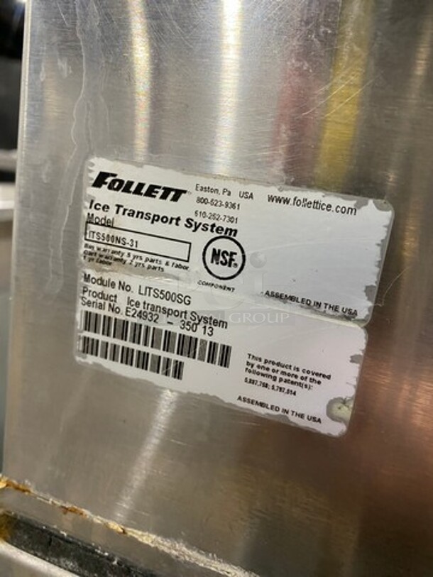 Hoshizaki Commercial Ice Maker Machine! With Follet Commercial Ice Transport System! All Stainless Steel! On Legs! Model: F450MAH SN: C17592L 115V 60HZ 1 Phase, Model: ITS500NS31 SN: E24932 - Image 9 of 9