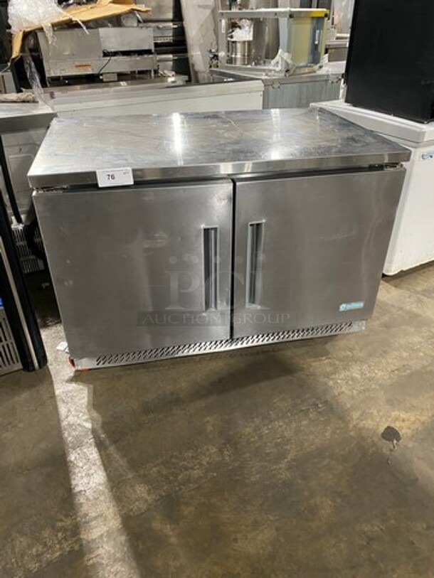 Edesa Commercial 2 Door Lowboy/Worktop Cooler! With Poly Coated Racks! All Stainless Steel! On Casters! Model: EDUR48 SN: 13060282M 115V 60HZ 1 Phase