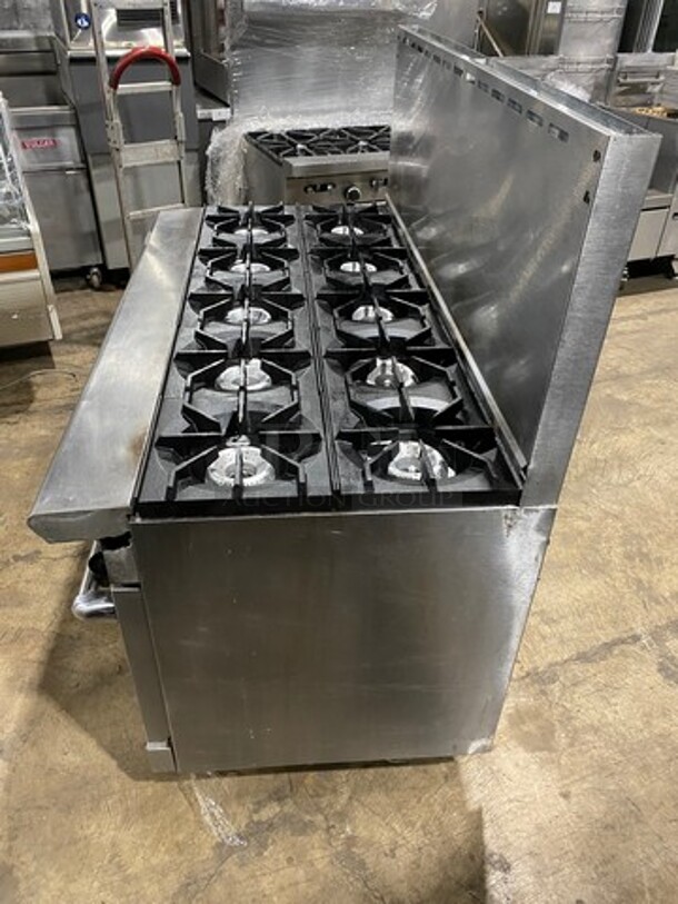 American Range Commercial Natural Gas Powered 10 Burner Stove! With Raised Back Splash! With 2 Full Size Oven Underneath! Metal Oven Racks! All Stainless Steel! On Casters! - Image 2 of 10