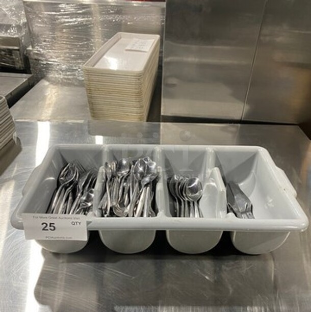 Gray Poly Silverware Bin With Spoons/Knifes!
