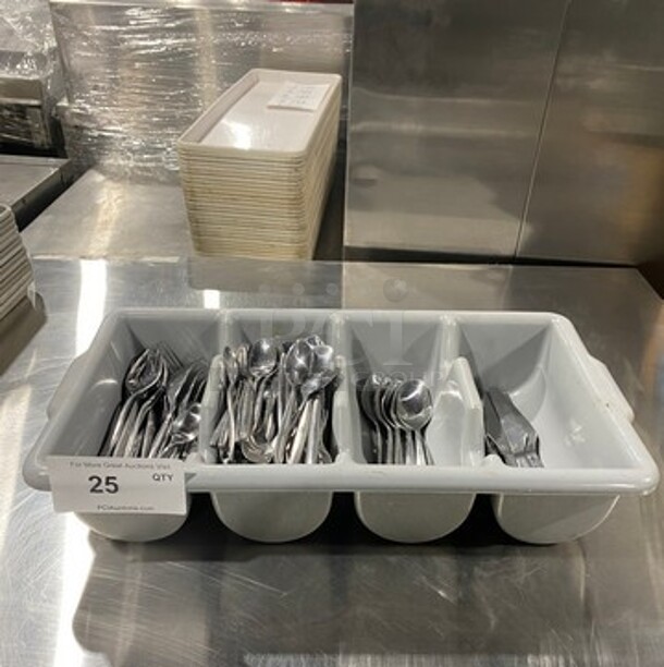 Gray Poly Silverware Bin With Spoons/Knifes! - Image 1 of 5