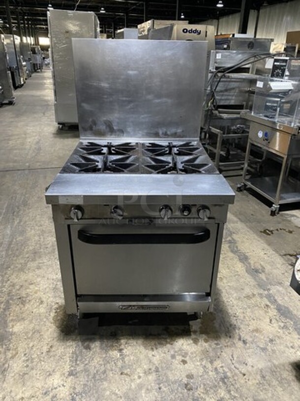 Sweet! Southbend Natural Gas Powered 4 Burner Stove! With Full Size Oven Underneath! With Raised Backsplash!  On Legs! Working When Removed! - Image 9 of 9