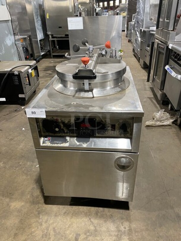 WOW! BKI Commercial Electric Powered Pressure Fryer! With Frying Basket! All Stainless Steel! On Casters! Model: FKMF SN: 102539 208V 60HZ 3 Phase